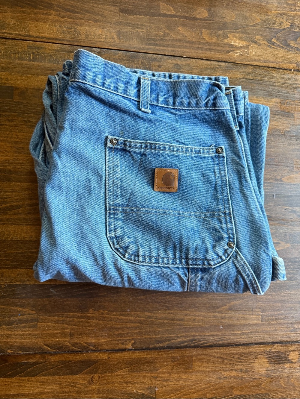 Carhartt Double Knee Logger Pants Mens 40x34 Blue Denim B73 DST Work Dungarees**